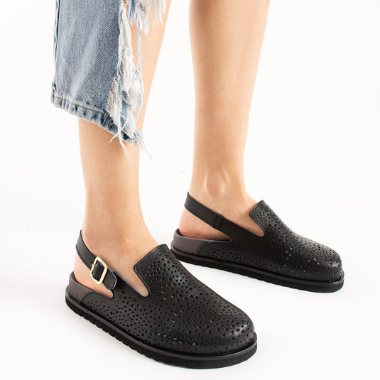 Walviss Zaya Kadin Hakiki Deri Tek Tokali Siyah Terlik